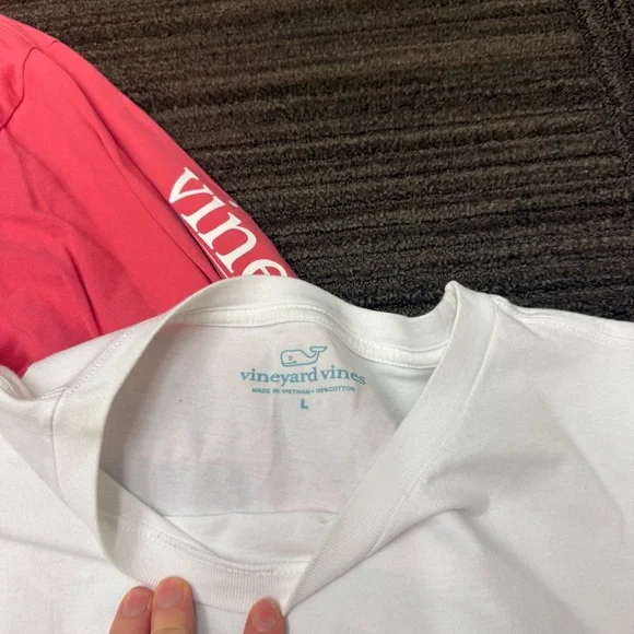 Vineyard Vines Mens Long Sleeve Tees - Coral and White Bundle of 2 Lacrosse - Picture 4 of 7